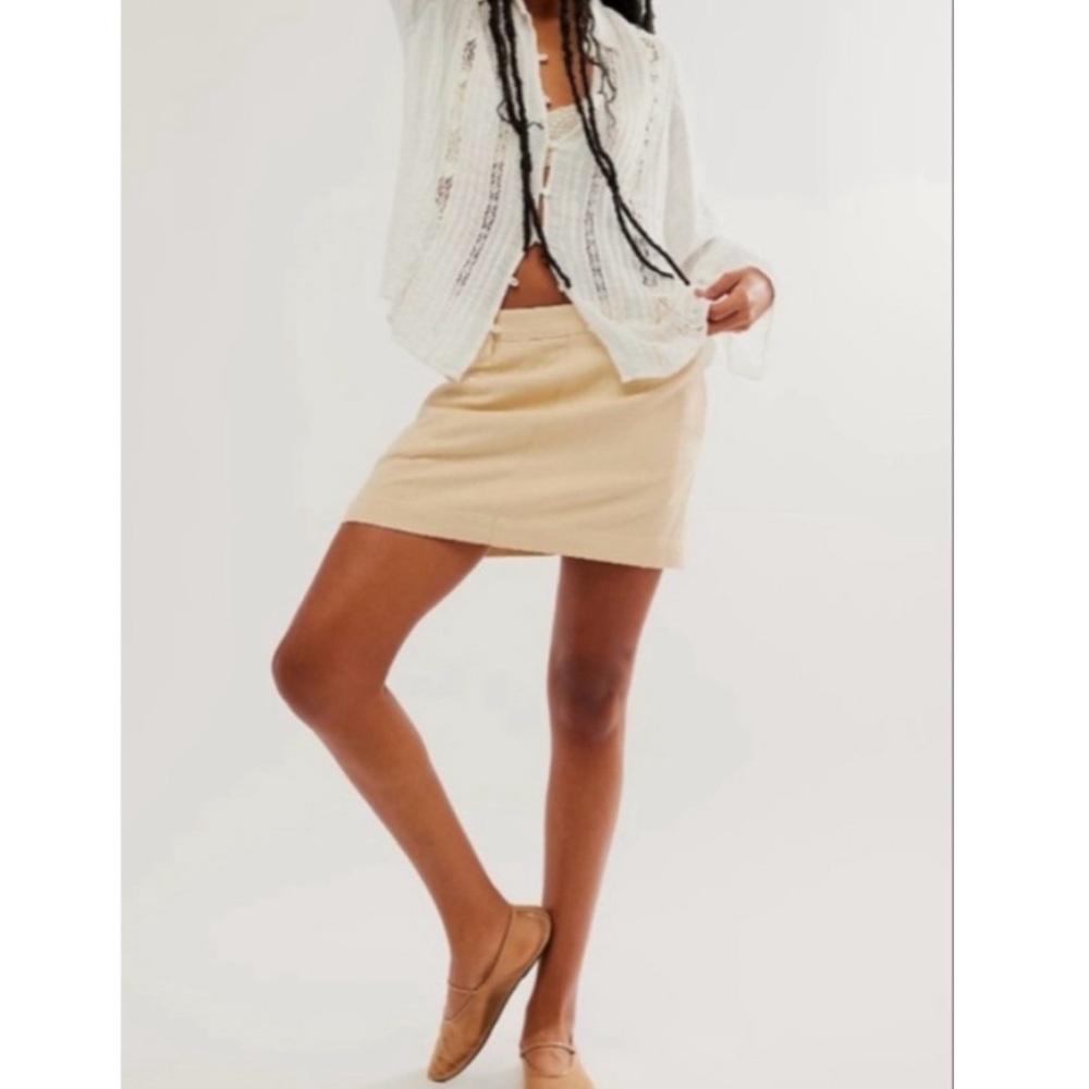 Free People NWT Can’t Blame Me Tan Linen-Blend Mini Skirt